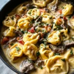 Cheesesteak Tortellini in Creamy Provolone Sauce