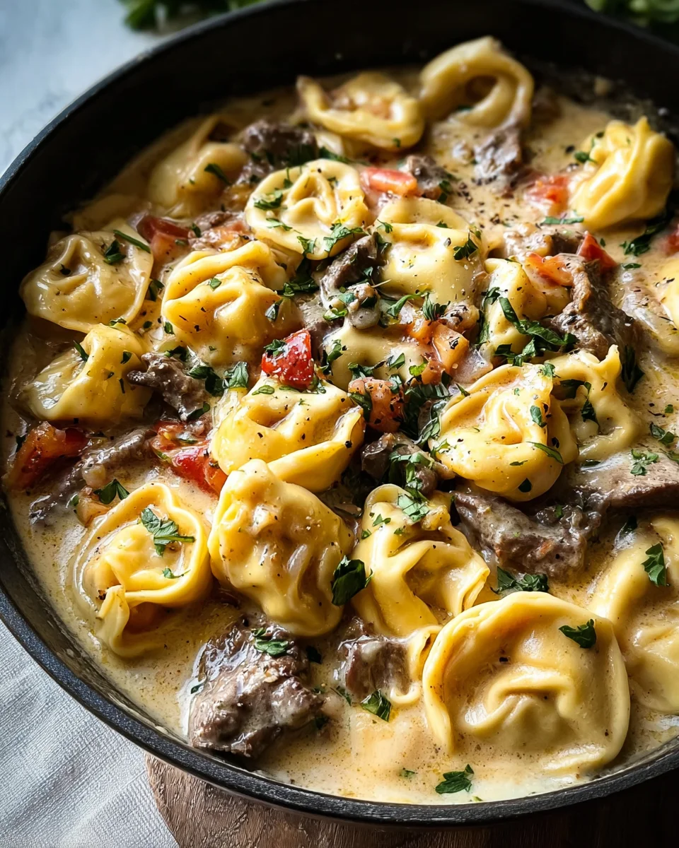 Cheesesteak Tortellini in Creamy Provolone Sauce