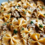 Cheesy Beef and Bowtie Pasta in Garlic Butter