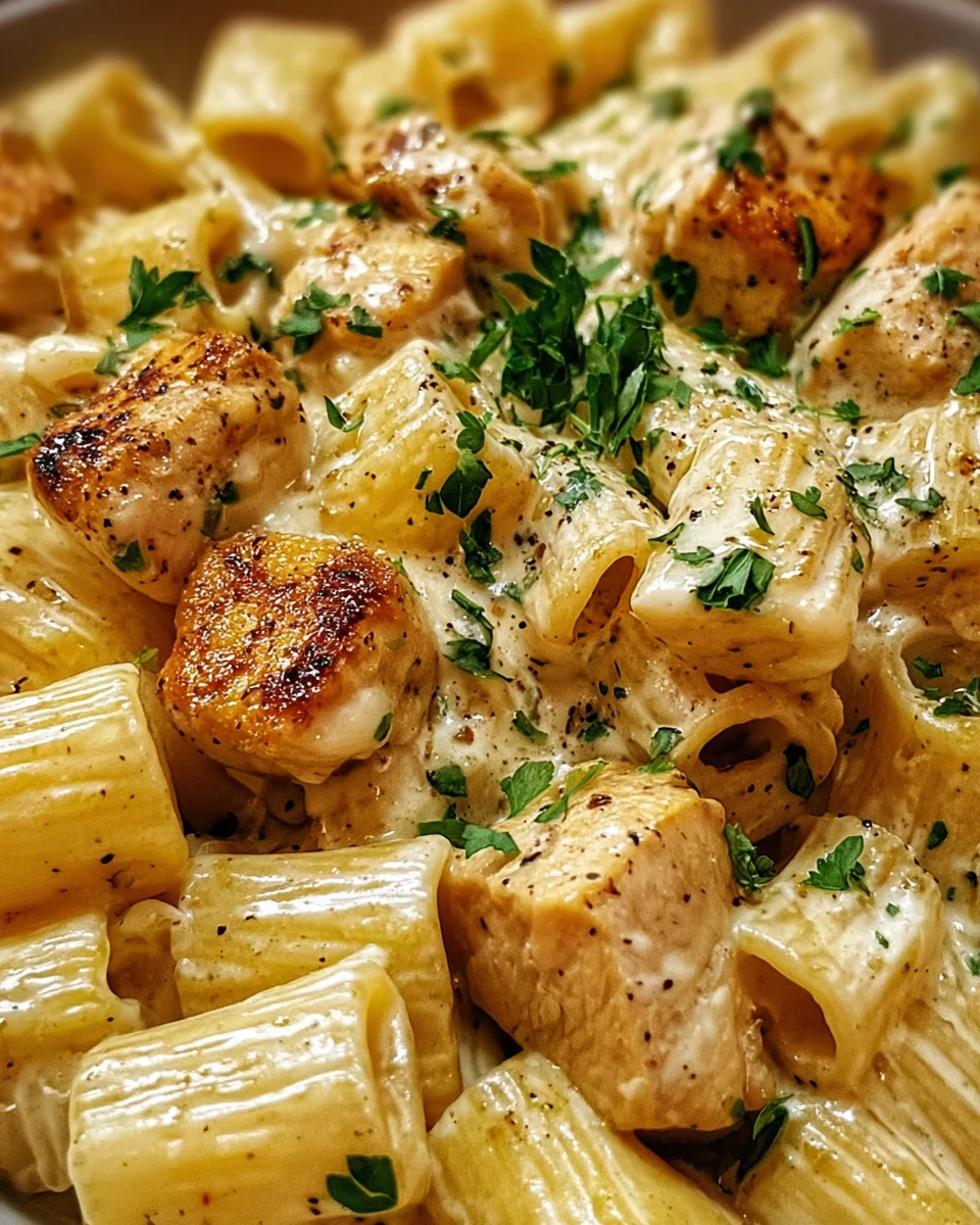 Creamy Garlic Butter Chicken and Rigatoni in Parmesan Sauce