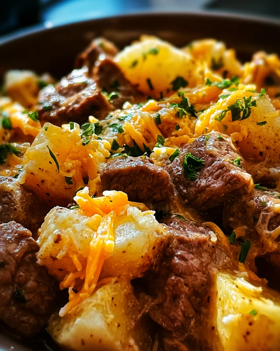 Crockpot Loaded Steak and Potato Bake Recipe