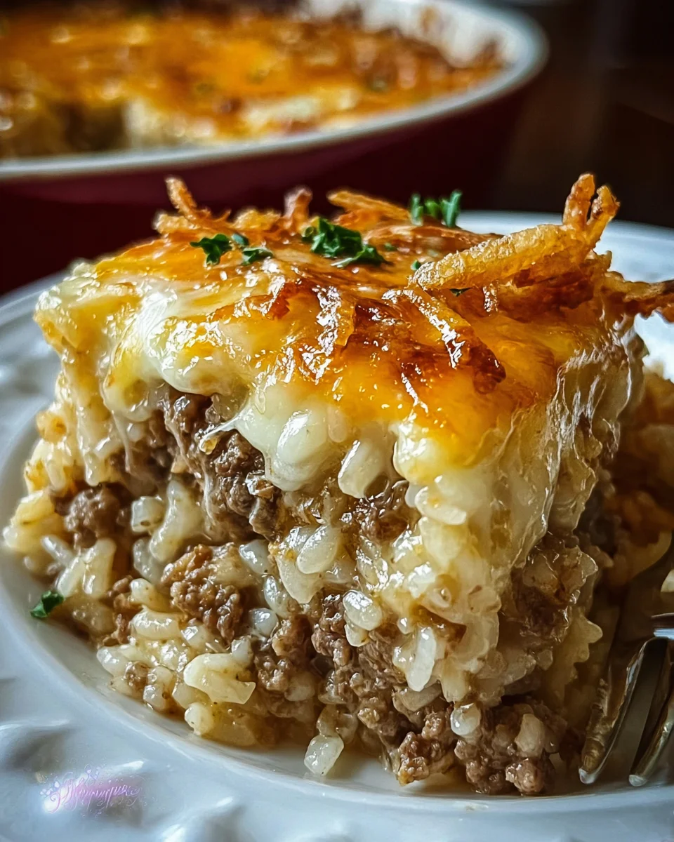 French Onion Ground Beef and Rice Casserole