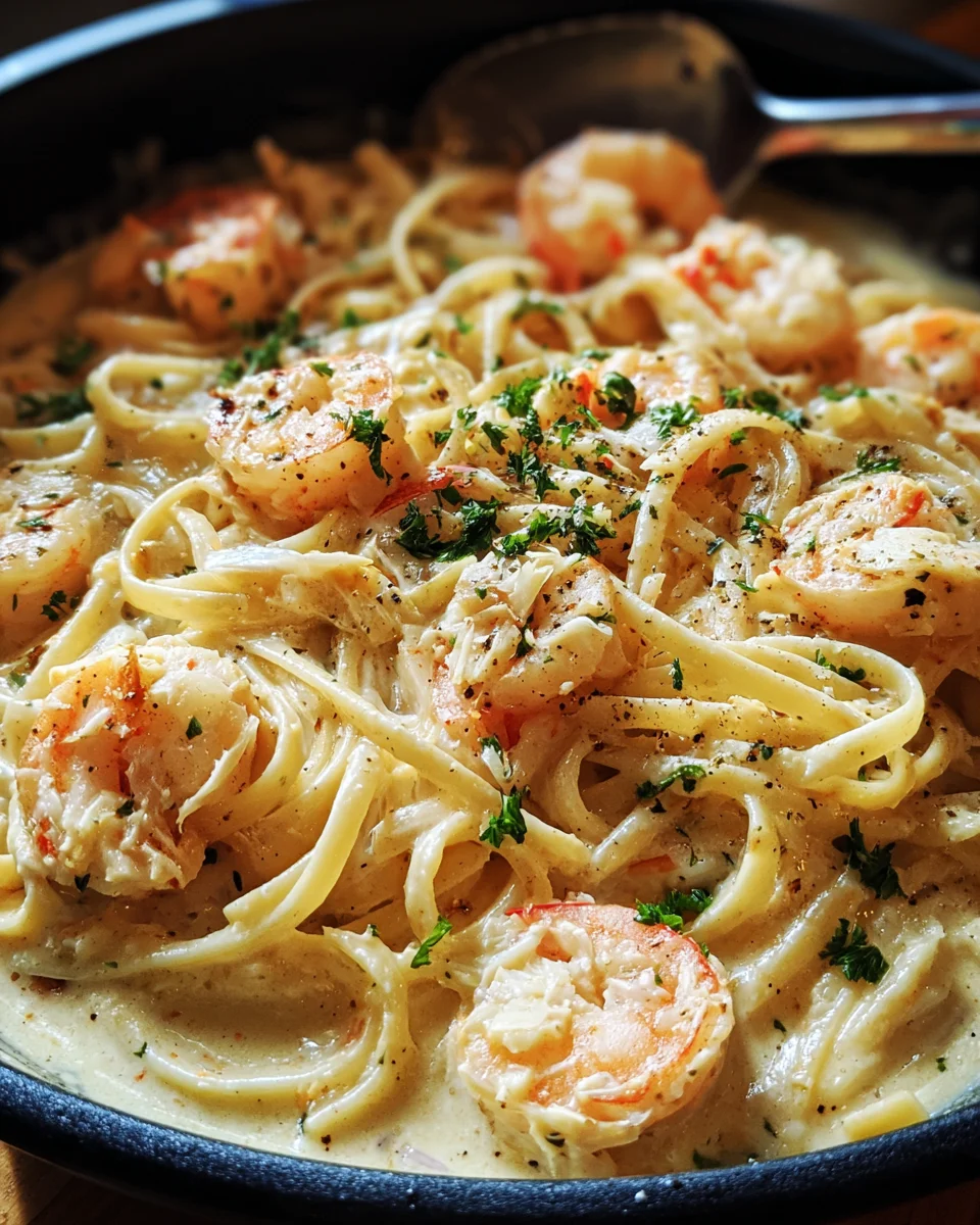 One Pot Shrimp and Crab Alfredo