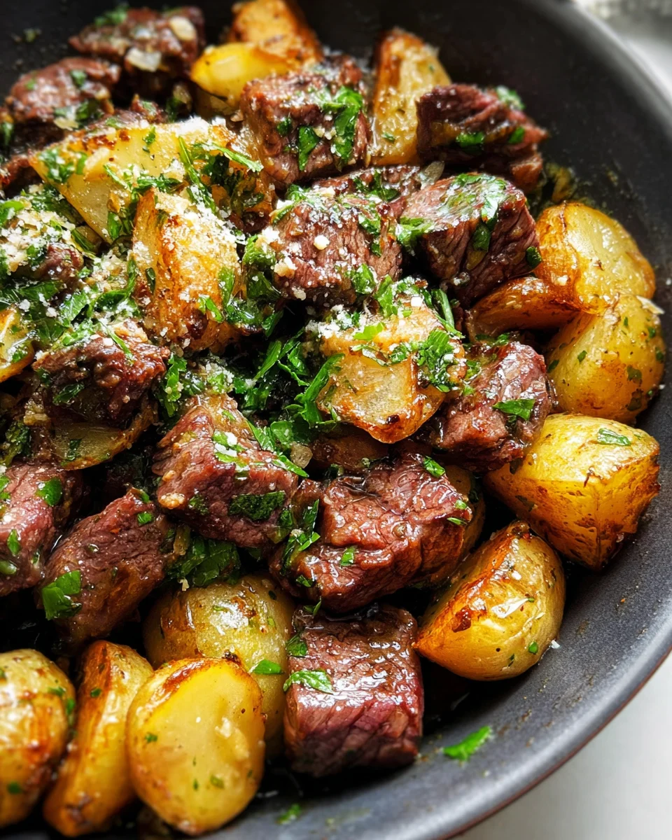 Slow Cooker Garlic Butter Beef Bites & Potatoes