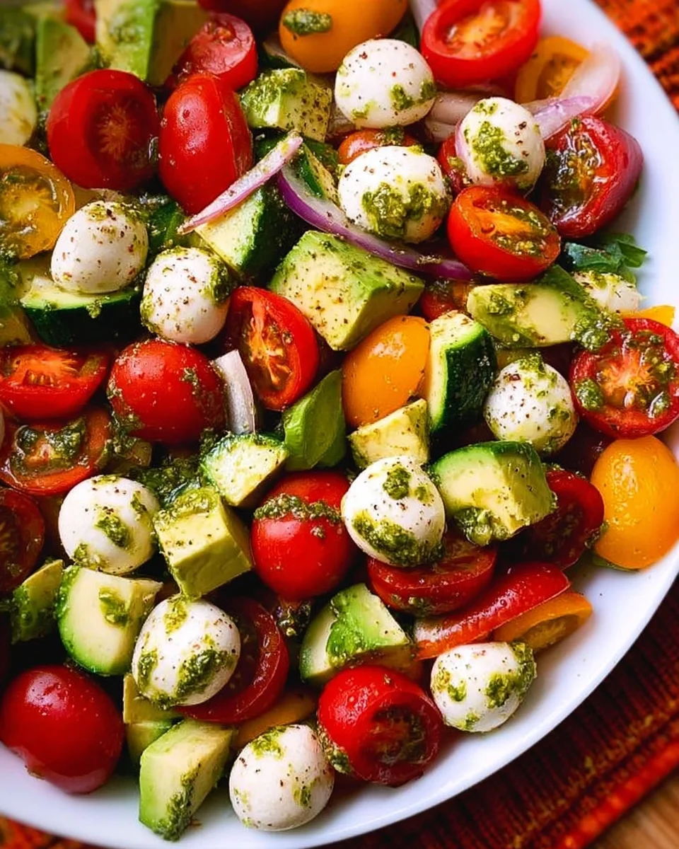 Tomato Cucumber Avocado Salad with Mozzarella and Basil Pesto 18 Tomato