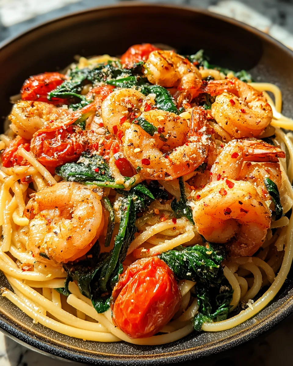 Tomato Spinach Shrimp Pasta