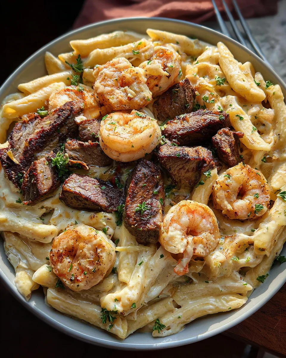 Blackened Steak and Shrimp Alfredo 19 Blackened