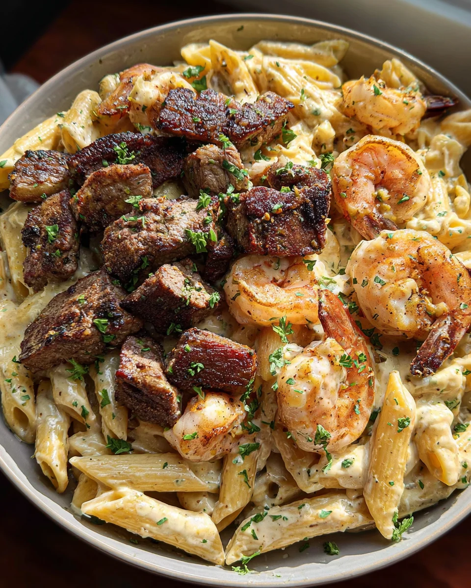 Blackened Steak and Shrimp Alfredo 20 Blackened