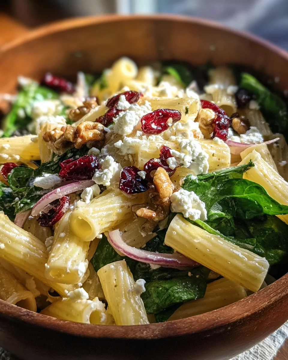 Feta & Cranberry Rigatoni Salad with Lemon Vinaigrette