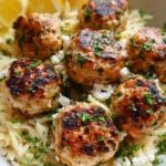 Greek Chicken Meatballs with Lemon Orzo 22 Greek Chicken Meatballs with Lemon Orzo