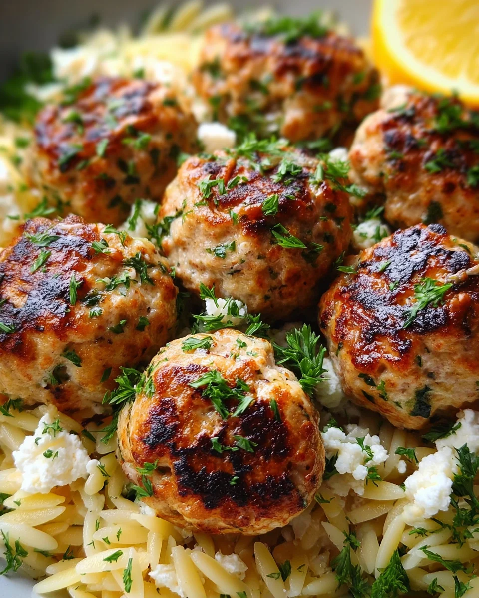 Greek Chicken Meatballs with Lemon Orzo 20 Greek