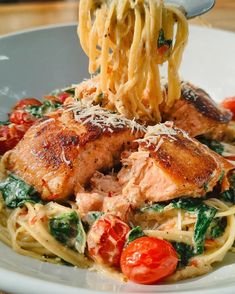 Healthy & Creamy Tuscan Salmon Pasta