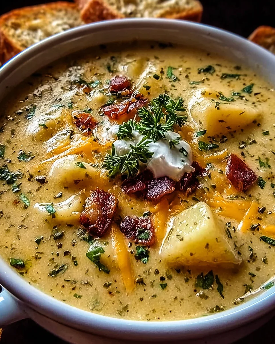 Hearty Cheddar Garlic Herb Potato Soup Recipe