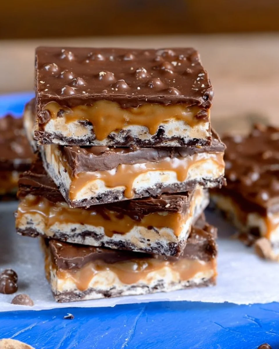 No Bake Crispy Snickers Bars