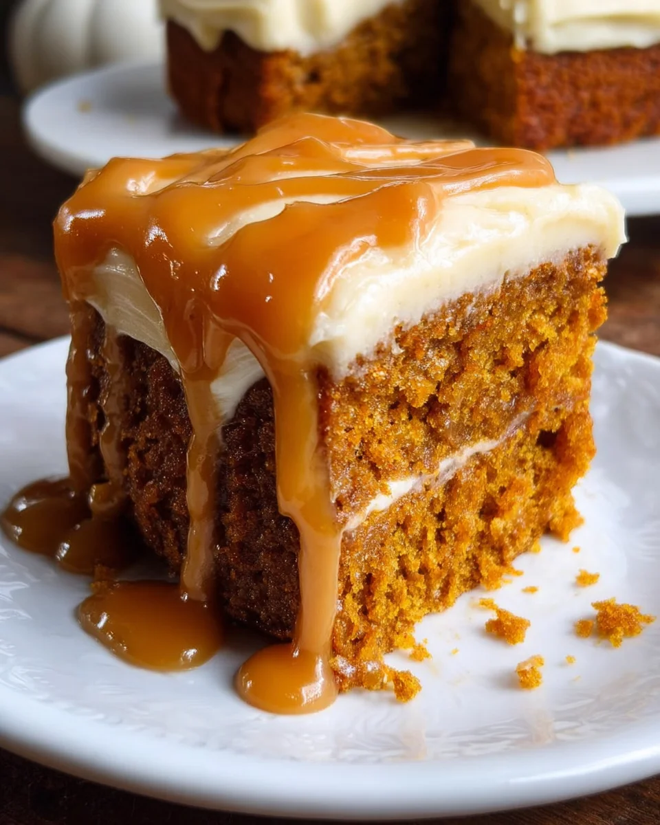 Pumpkin Cake with Caramel Cream Cheese Frosting