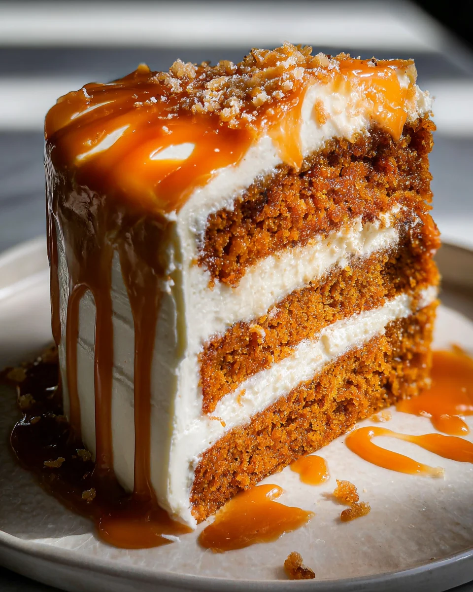 Pumpkin Cake with Cream Cheese Frosting and Salted Caramel Drizzle 35 Pumpkin