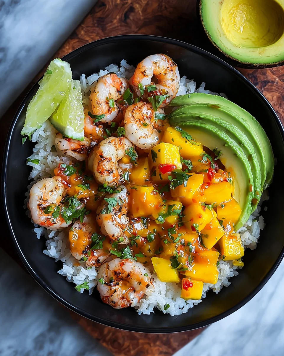 Shrimp and Avocado Bowls with Mango Salsa & Lime-Chili Sauce