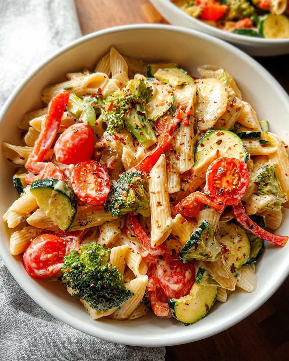 Vegan Pasta Primavera with Creamy Garlic Cashew Sauce
