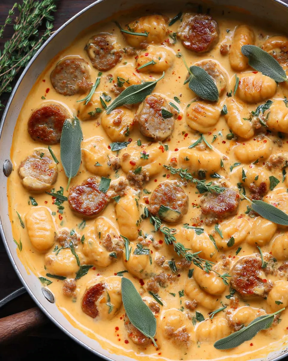 Creamy Butternut Squash Gnocchi with Sausage, Thyme, and Sage