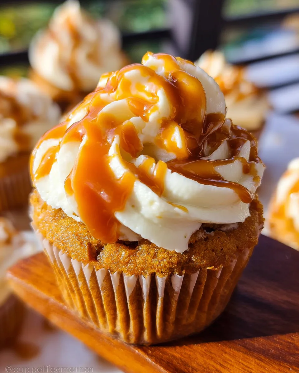 Pumpkin Cupcakes with Salted Caramel Cream Cheese Frosting