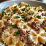 Beef and Bowtie Pasta with Alfredo Sauce