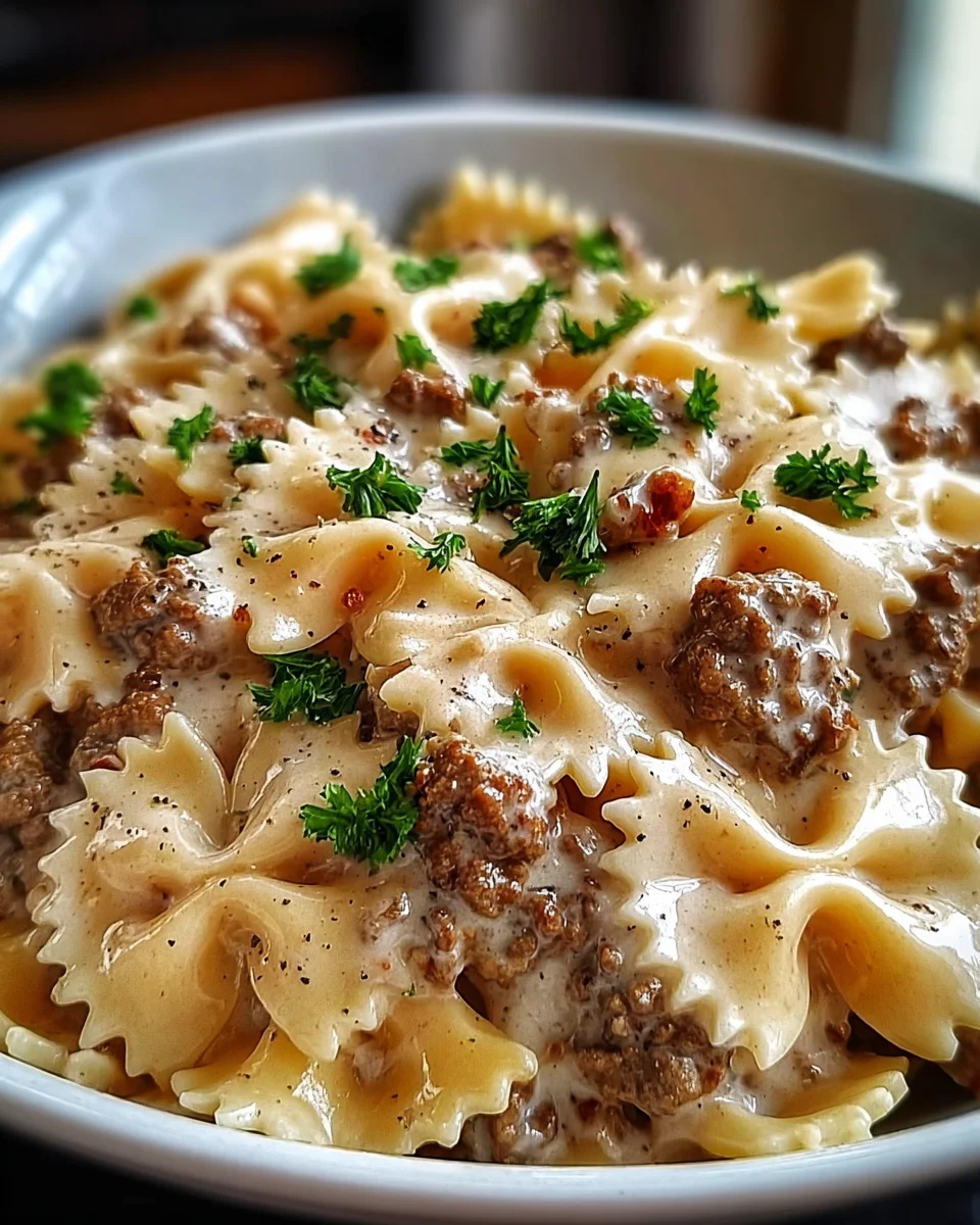Beef and Bowtie Pasta with Alfredo Sauce 33 Beef and Bowtie Pasta with Alfredo Sauce
