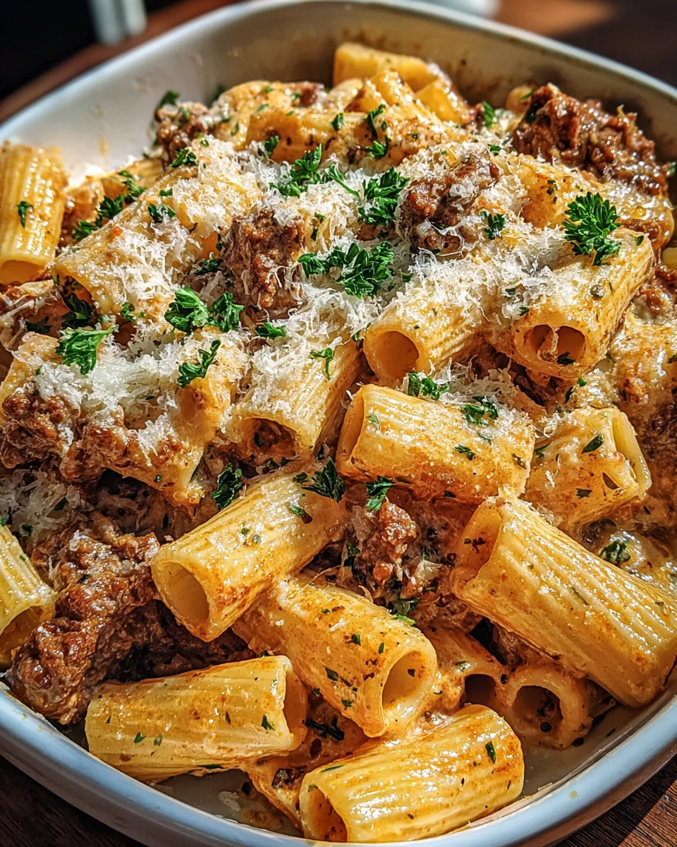 Creamy Parmesan Beef Rigatoni